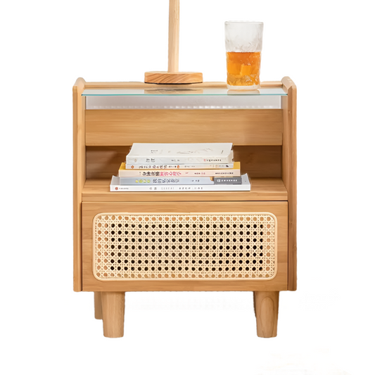 Modern Minimalist Bedside Table w/ Storage - Bamboo-0