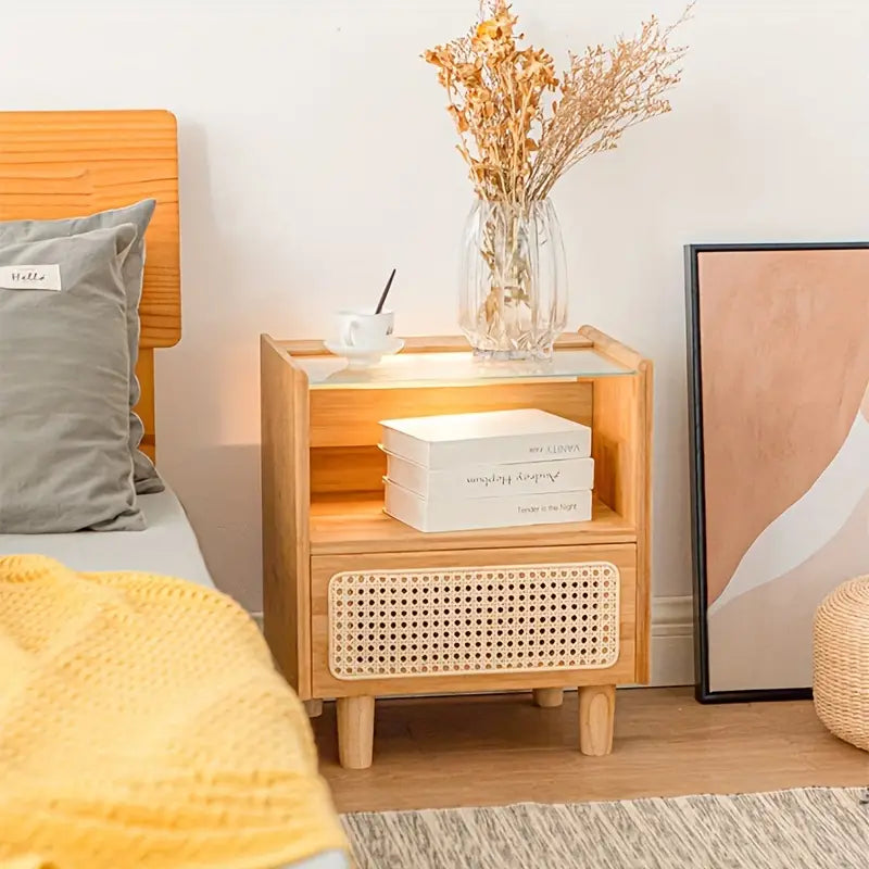 Modern Minimalist Bedside Table w/ Storage - Bamboo-4