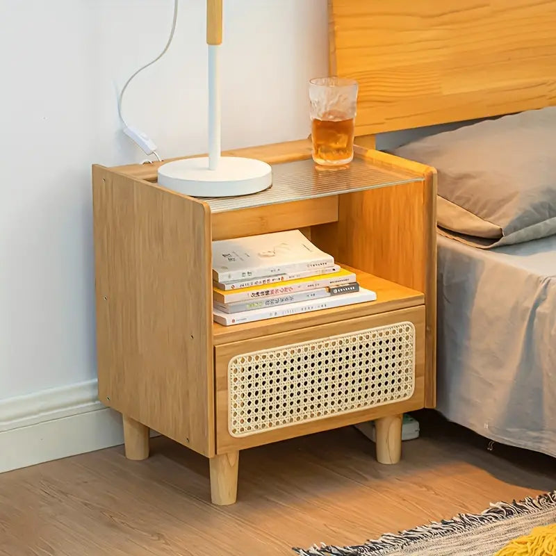 Modern Minimalist Bedside Table w/ Storage - Bamboo-1