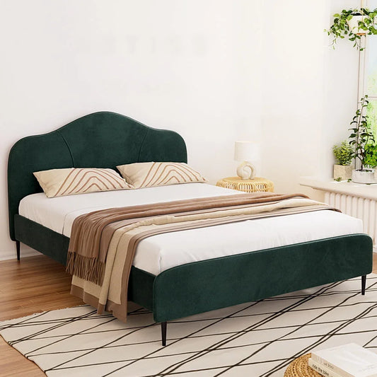 NNEDSZ Artiss Bed Frame Queen Size Velvet Dark Green OLAN
