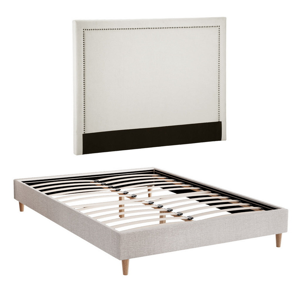 Artiss Queen Bed Frame Platform Bed Base Upholstered Headboard Linen Fabric Beige