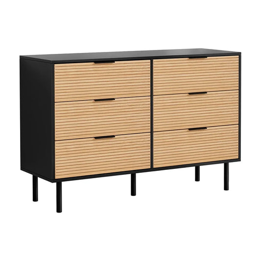 Artiss 6 Chest of Drawers Dresser Table Black&Pine-House of Sleep