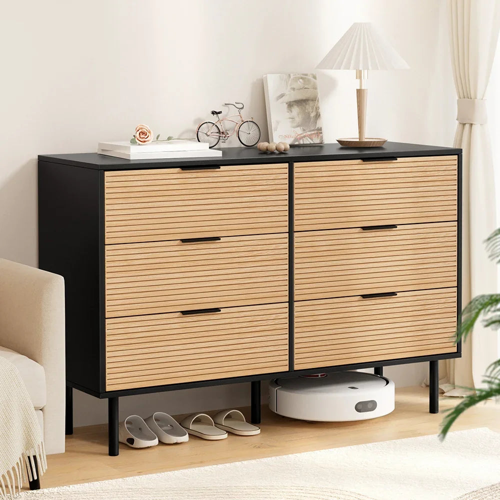 Artiss 6 Chest of Drawers Dresser Table Black&Pine-House of Sleep
