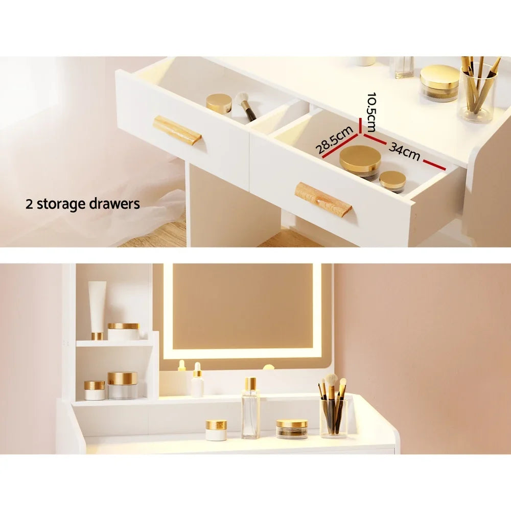 Artiss Dressing Table Set Stool Led White Doria-House of Sleep