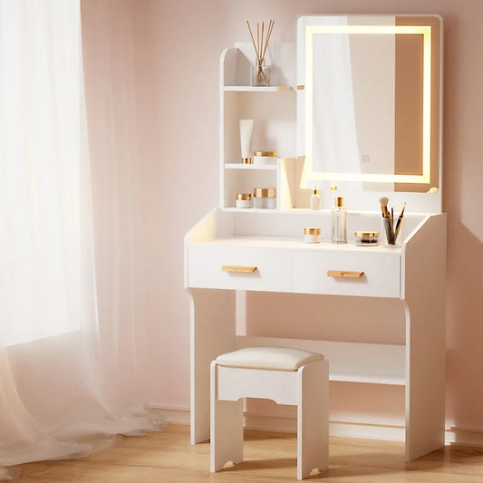 Artiss Dressing Table Set Stool Led White Doria-House of Sleep
