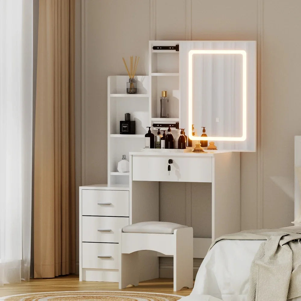 Artiss Dressing Table Vanity Desk Set Stool Led White-House of Sleep