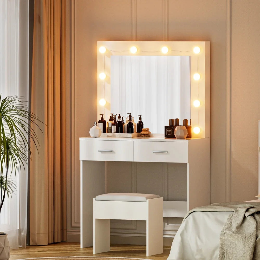 Artiss Dressing Table Vanity Desk Set Stool 10 Led Bulbs White-House of Sleep