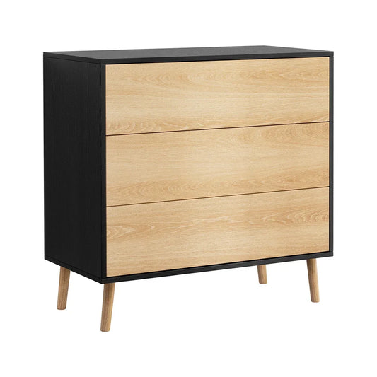 Artiss 3 Chest of Drawers Dresser Table Black&Pine-House of Sleep