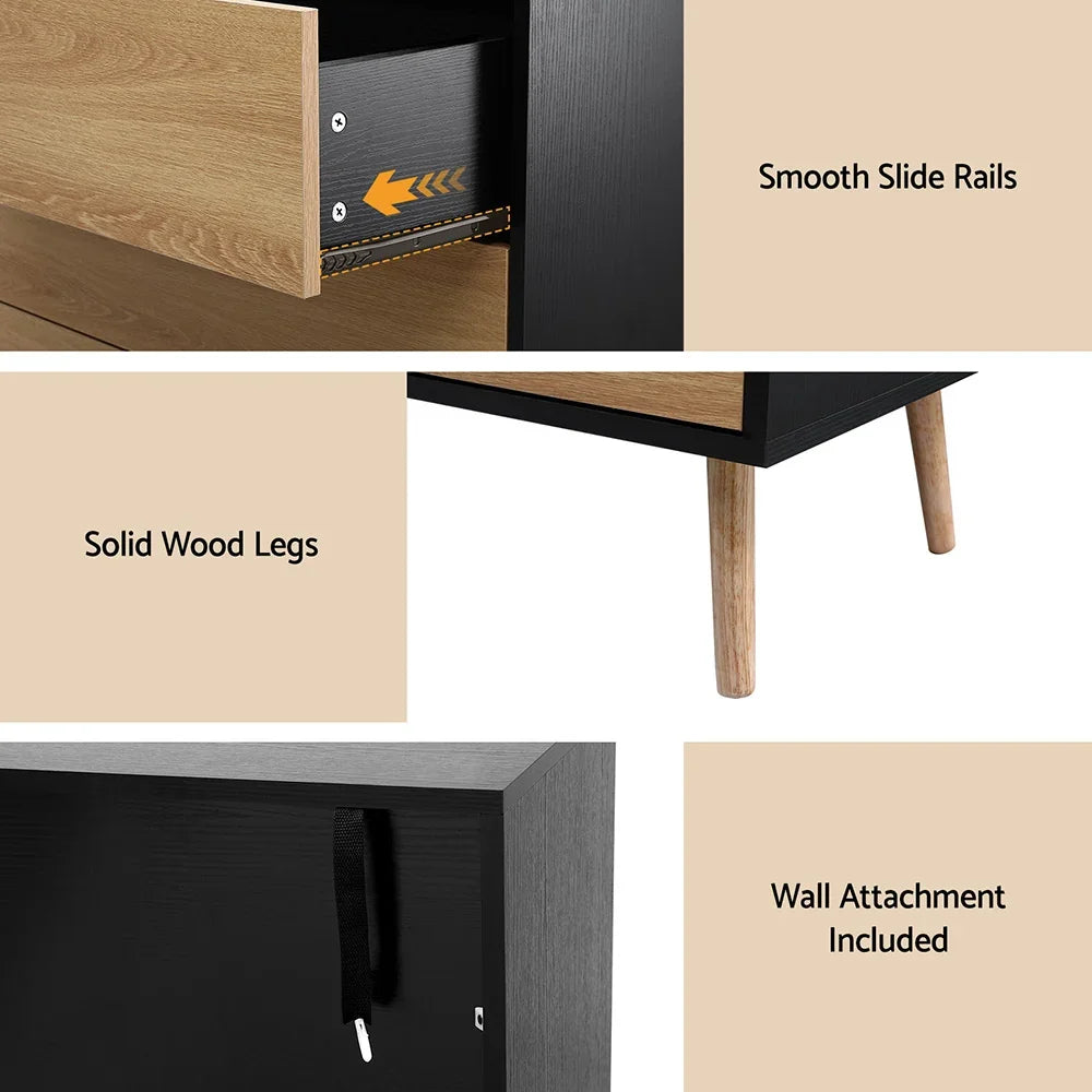 Artiss 3 Chest of Drawers Dresser Table Black&Pine-House of Sleep