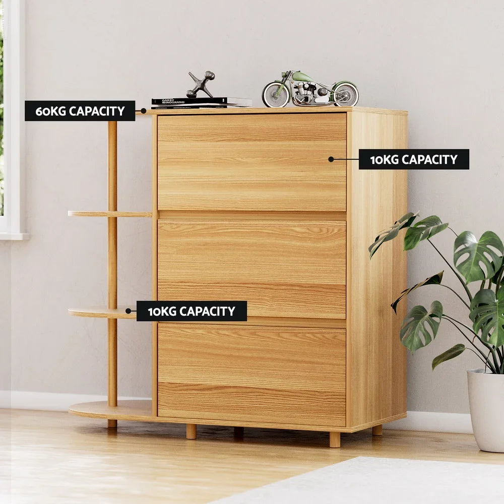 Artiss Chest of 3 Drawers Storage Cabinet 3 Shelves Pine-House of Sleep