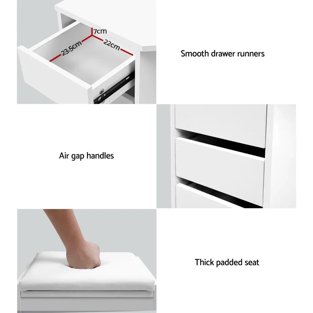 Artiss Dressing Table Stool Set Corner 5 Drawers White-House of Sleep