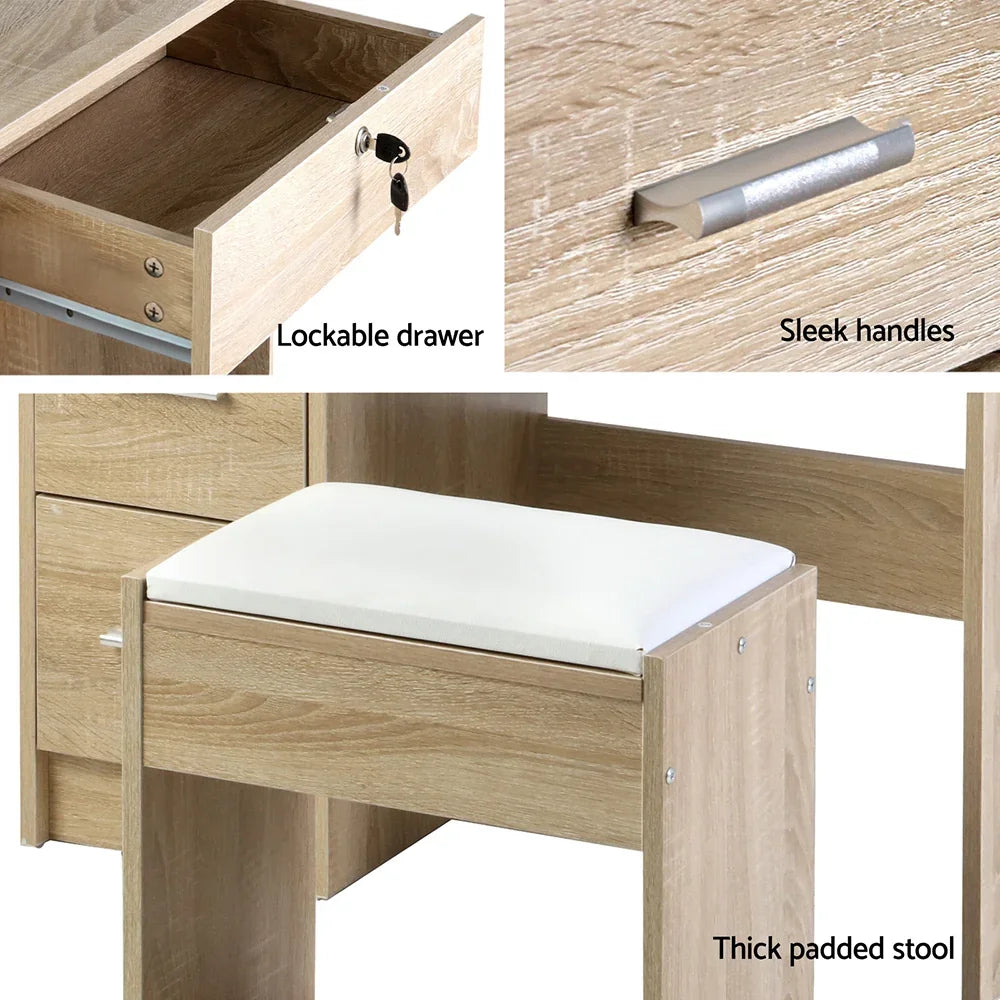 Artiss Dressing Table Stool Set Sliding Mirror Oak Diane-House of Sleep