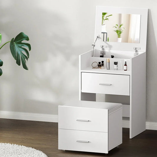 Artiss 2-in-1 Dressing Table Stool Set Bedside Table White-House of Sleep