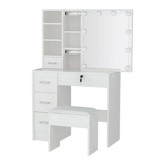Artiss Dressing Table Set Stool 10 Led Bulbs White Dylan-House of Sleep