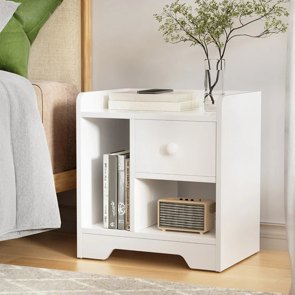 Artiss Bedside Table Drawer Nightstand Side End Table Storage Open Shelf White-House of Sleep