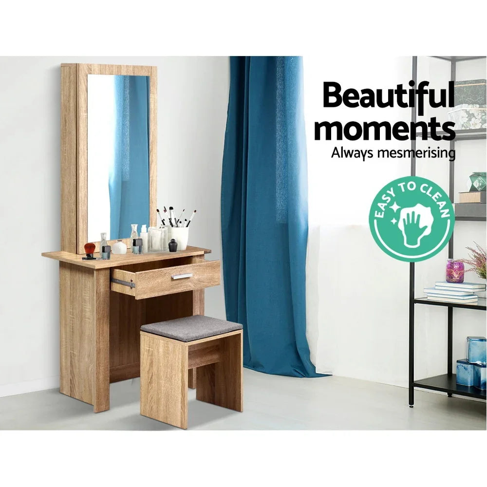 Artiss Dressing Table Stool Set Sliding Mirror Oak Demi-House of Sleep