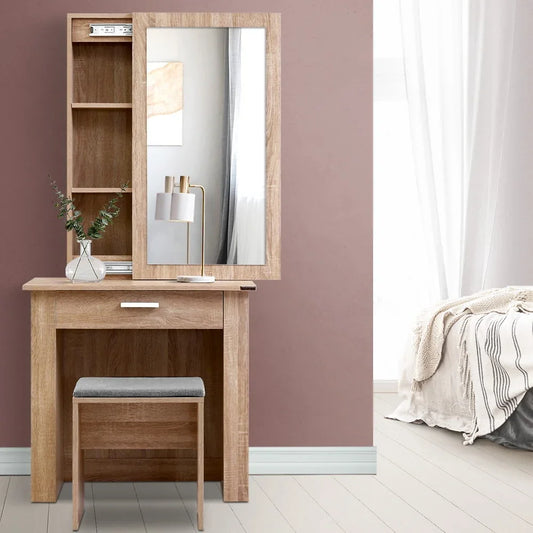 Artiss Dressing Table Stool Set Sliding Mirror Oak Demi-House of Sleep