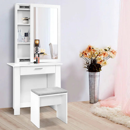 Artiss Dressing Table Stool Set Sliding Mirror White Demi-House of Sleep