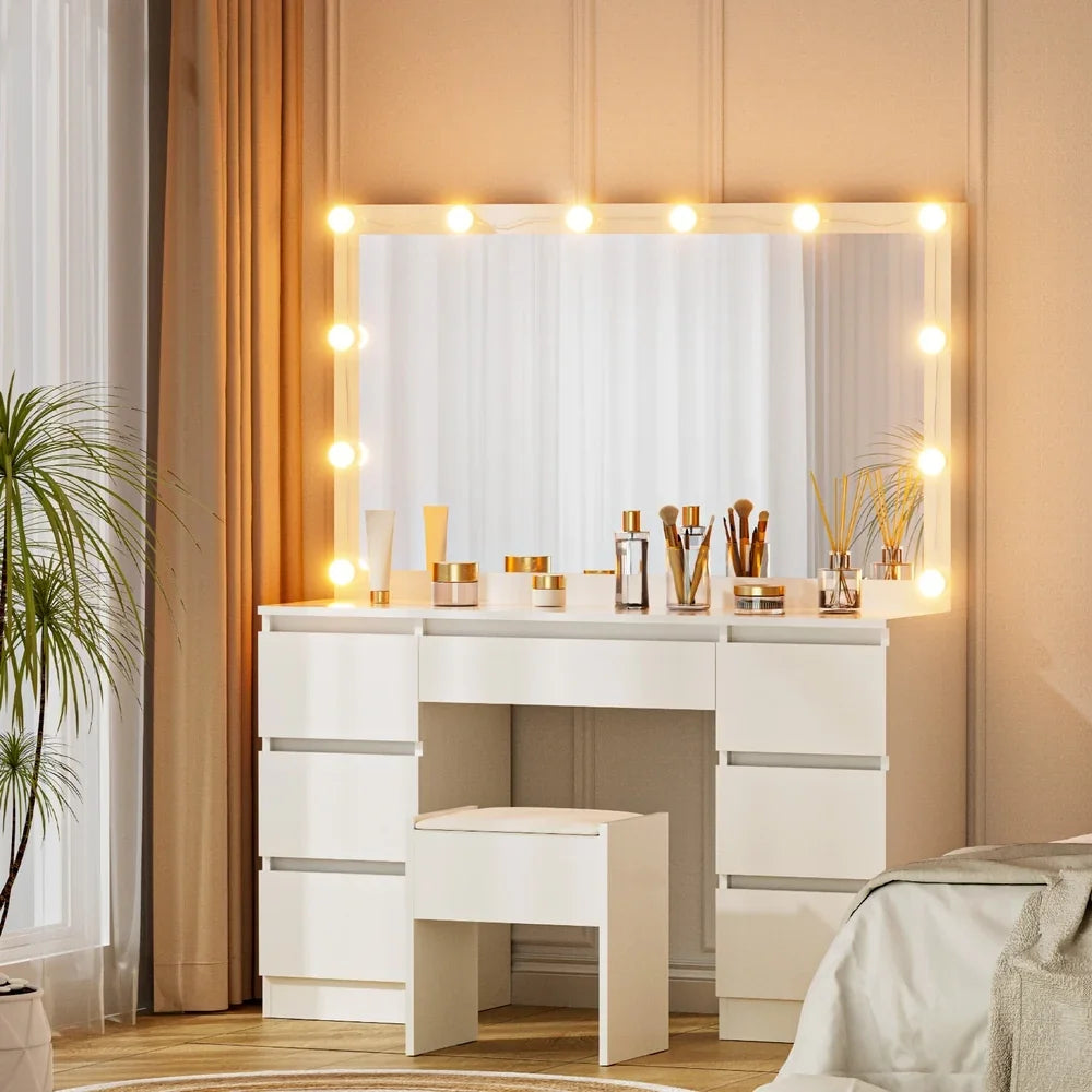 Artiss Dressing Table Vanity Desk Set Stool 12 Led Bulbs White-House of Sleep