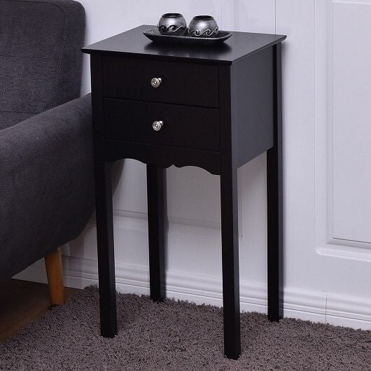 Side Table End Accent Table with 2 Drawers-Black-4