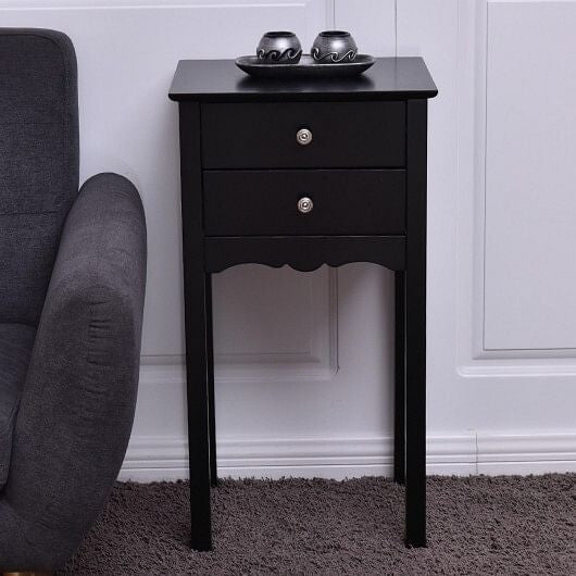 Side Table End Accent Table with 2 Drawers-Black-3