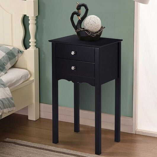 Side Table End Accent Table with 2 Drawers-Black-1