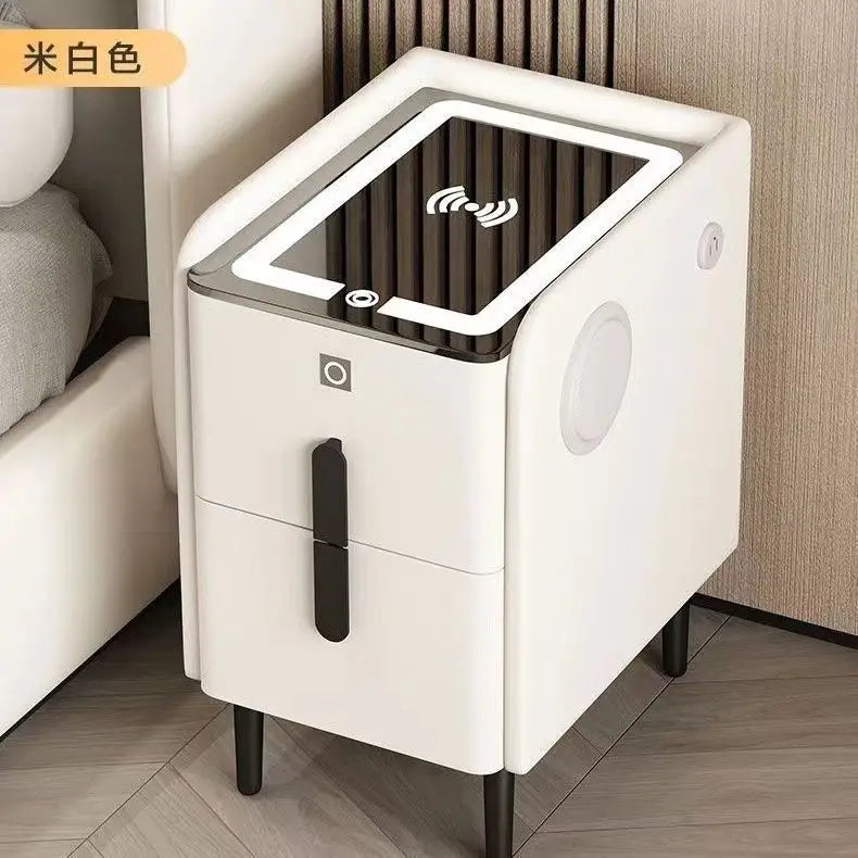 Smart White Bedside Table: Space-Saving & Stylish Storage Solution-1