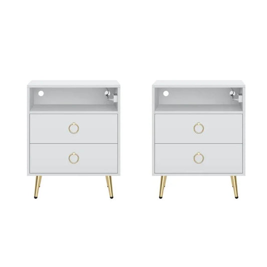 Amelia Modern LED Bedside table with USB and power socket white x 2