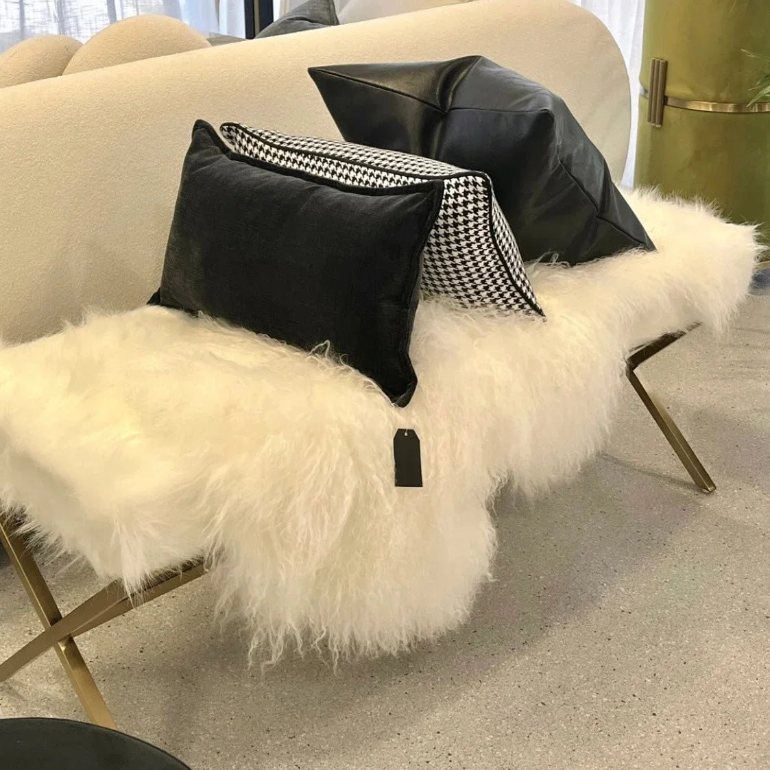 Interior Ave - Oxley Fur Bench - White & Gold-House of Sleep