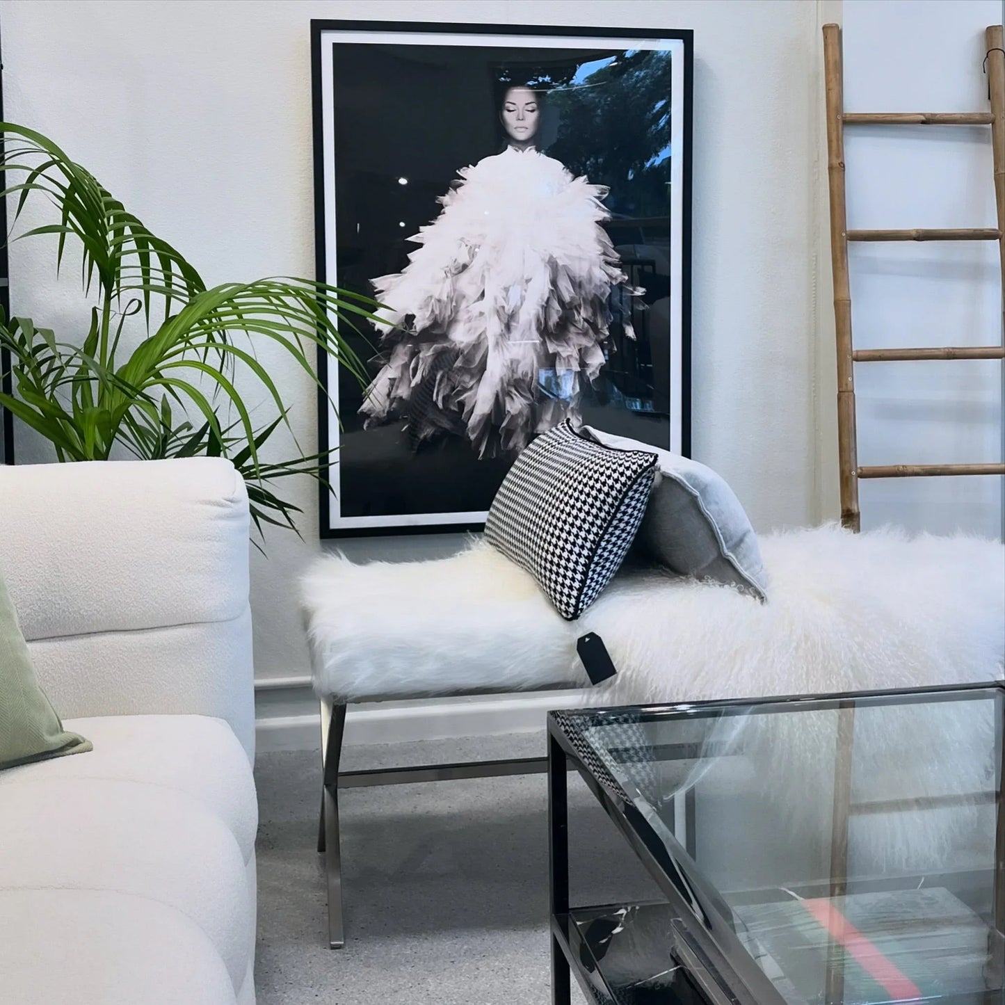 Interior Ave - Oxley Fur Bench - White & Silver-House of Sleep