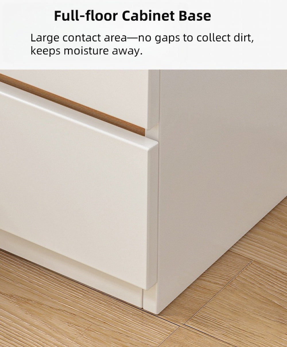 Modern Nightstand Oak Wood Grain Top White Cabinet Open Shelf Finger Pull