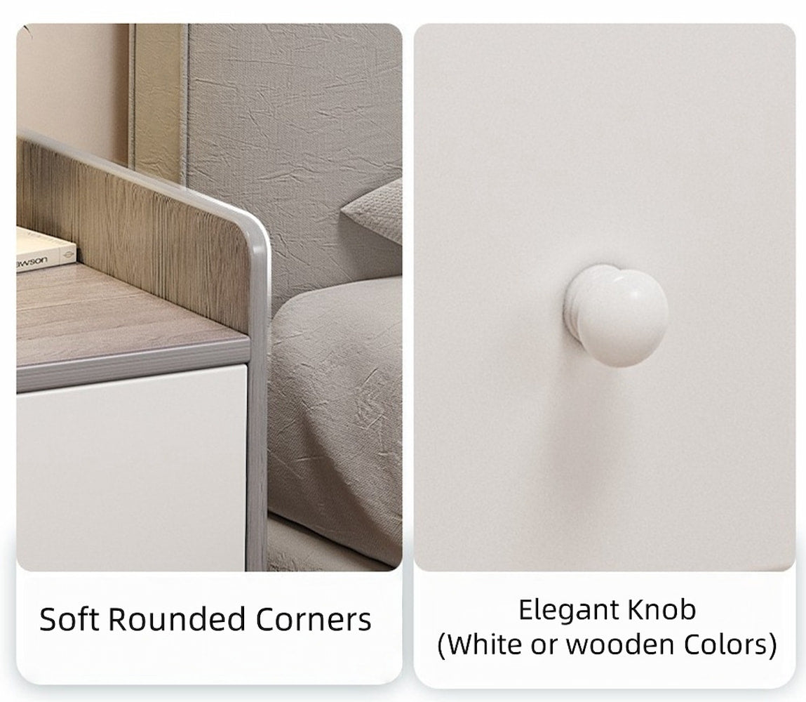 2x Bedside table set with drawers, minimalist design, white finish, modern style