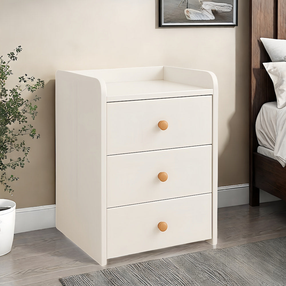 2x Bedside Table Pair White 3 Drawers Wooden Knobs Modern Minimalist Design
