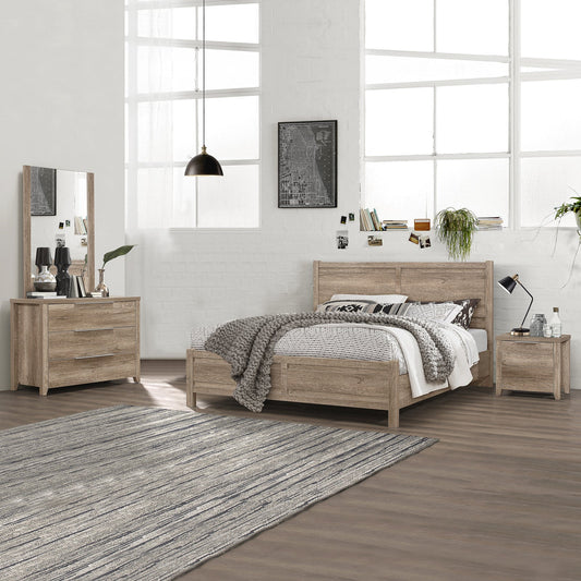 4 Pieces Bedroom Suite Natural Wood Like MDF Structure Double Size Oak Colour Bed, Bedside Table & Dresser-House of Sleep