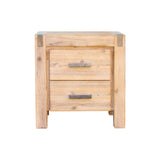4 Pieces Bedroom Suite in Solid Wood Veneered Acacia Construction Timber Slat King Size Oak Colour Bed, Bedside Table & Tallboy