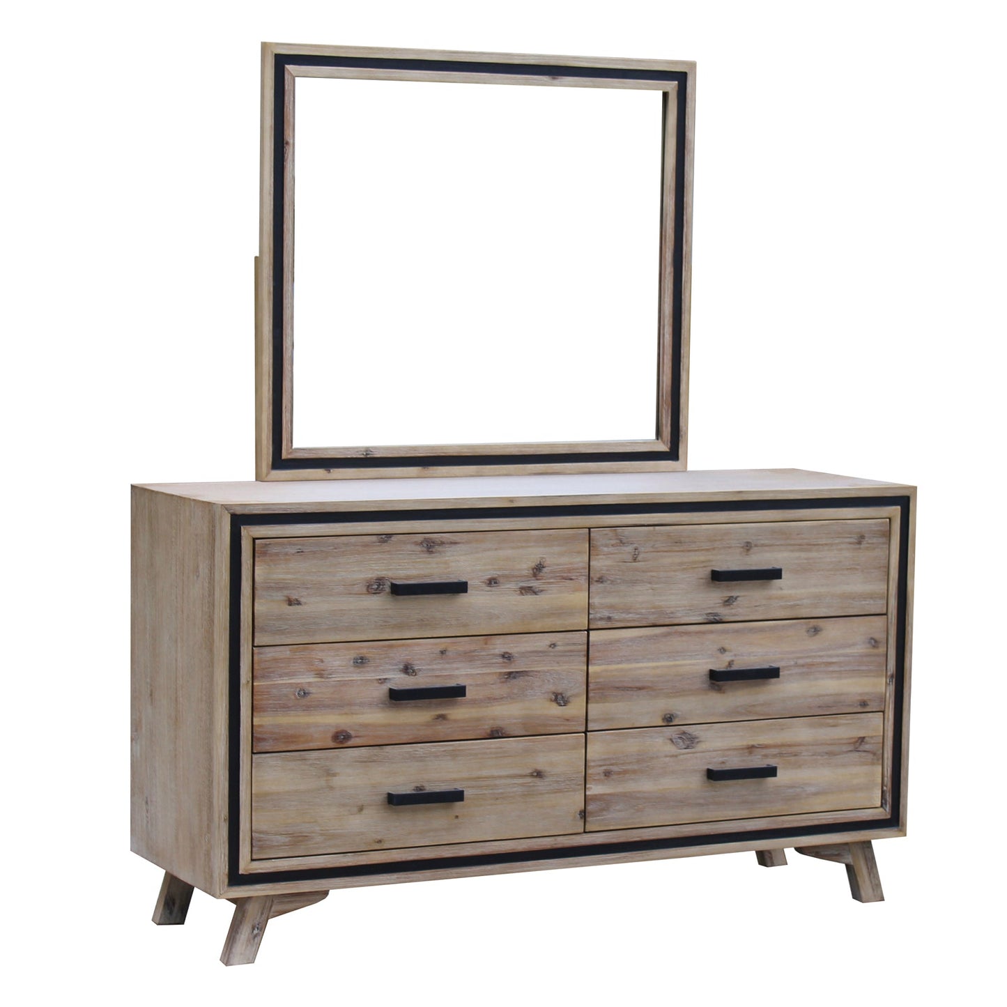 4 Pieces Bedroom Suite Queen Size Silver Brush in Acacia Wood Construction Bed, Bedside Table & Tallboy