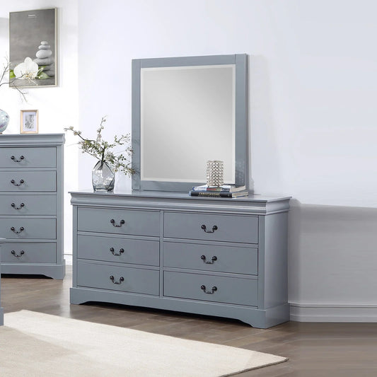 Dressing Chest with 6 Storage Drawers in Solid Wooden Mirror Metal Handles Grey Colour-House of Sleep