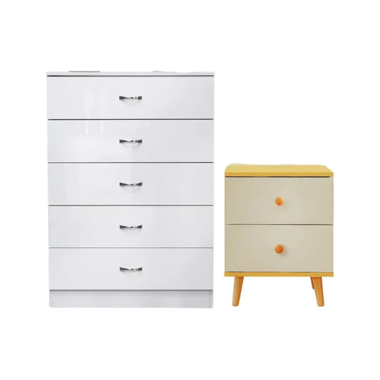 NNECN 5 Layer White Drawer Chest Storage with Bedside Table-House of Sleep