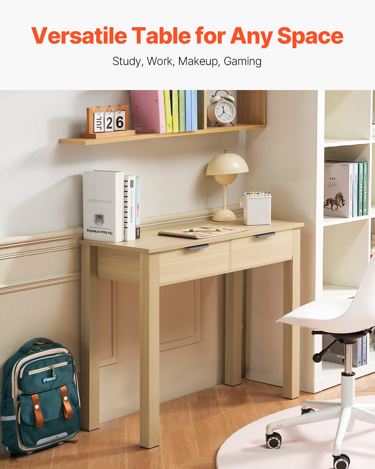 VEVOR Small Desk with Drawer Kids Desk for Bedroom Simple Study Table Light Wood