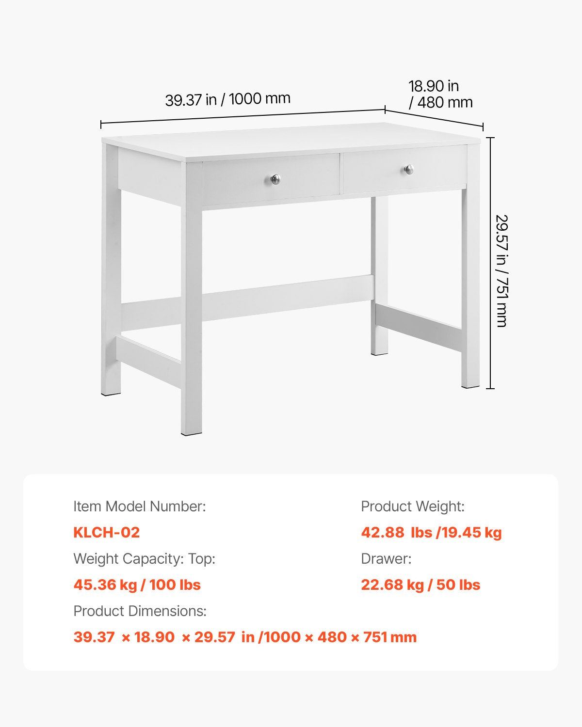 VEVOR Small Desk with Drawers Kids Desk for Bedroom Simple Study Table White