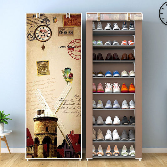 Multilayer Shoe Cabinet Simple Dustproof Home Space-saving indoor Assembly Nonwoven Fabric With Zipper Closed Storage Shoe Rack-0