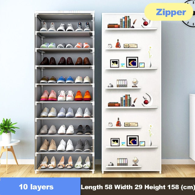 Multilayer Shoe Cabinet Simple Dustproof Home Space-saving indoor Assembly Nonwoven Fabric With Zipper Closed Storage Shoe Rack-3
