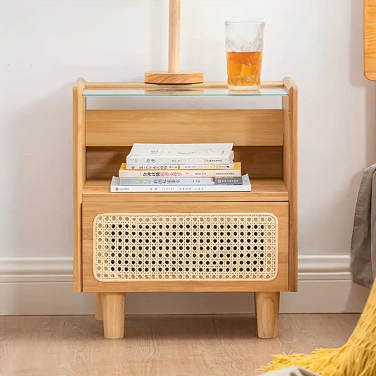 Modern Minimalist Bedside Table w/ Storage - Bamboo-2