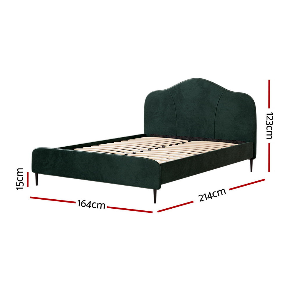 NNEDSZ Artiss Bed Frame Queen Size Velvet Dark Green OLAN