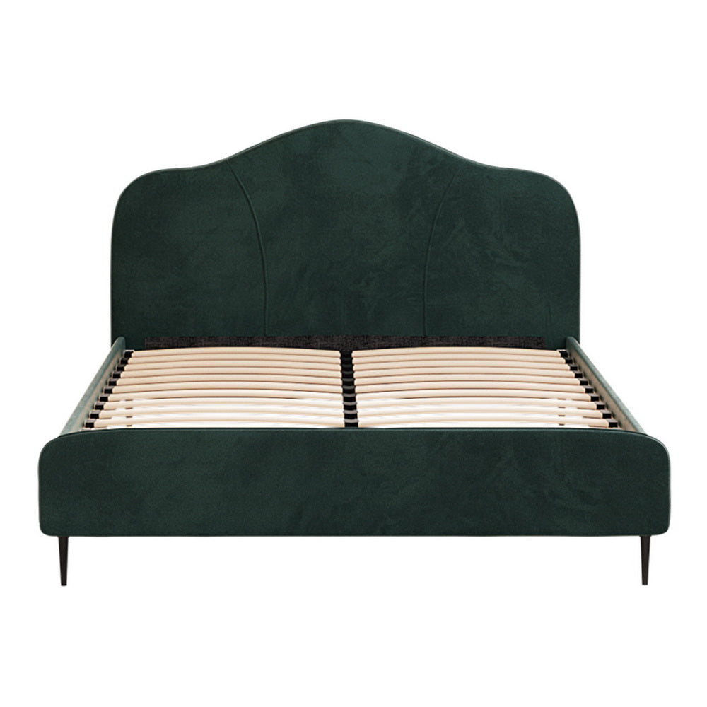 NNEDSZ Artiss Bed Frame Queen Size Velvet Dark Green OLAN