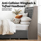 Artiss King Bed Frame with 4 Storage Drawers and Charging Station Tufted Wingback Headboard 300kg Loads Charcoal Grey
