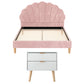 Artiss Double Bed Frame Scallop Headboard Pink Velvet with 2 Drawer Bedside Table