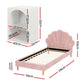 Artiss Bed Frame King Single with 2 Bedside Tables Set Scallop Headboard Pink Velvet Fabric Beds Base