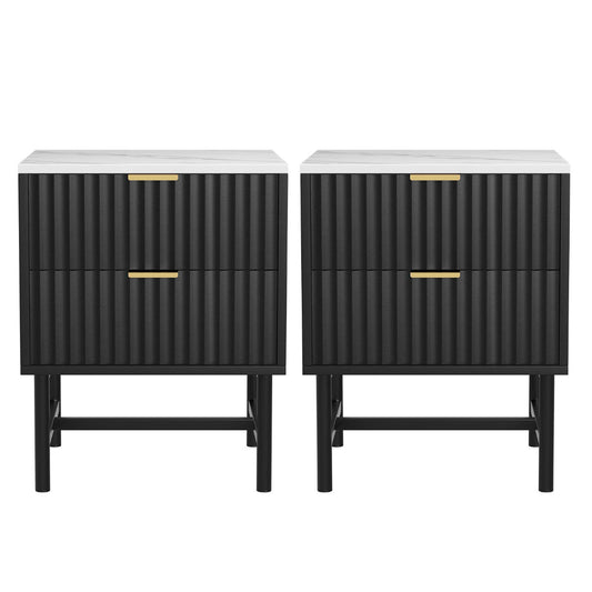 Artiss 2x Bedside Table 2 Drawers - Black