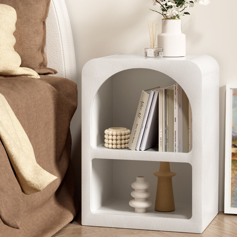 NNEDSZ Artiss Bedside Table Shelves Side End Table Storage Nightstand White ARCHED